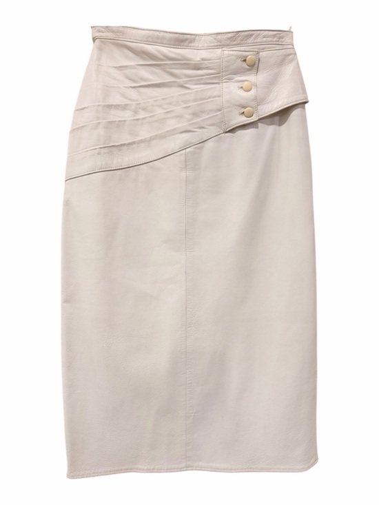 Vakko Dresses & Skirts - Vintage Vakko Cream Leather Pencil Skirt, Ruched Waist, Quiet Luxury. Old Money